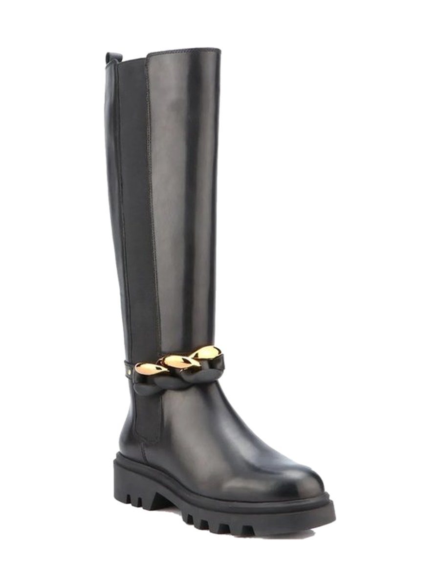 Black leather, chain trim