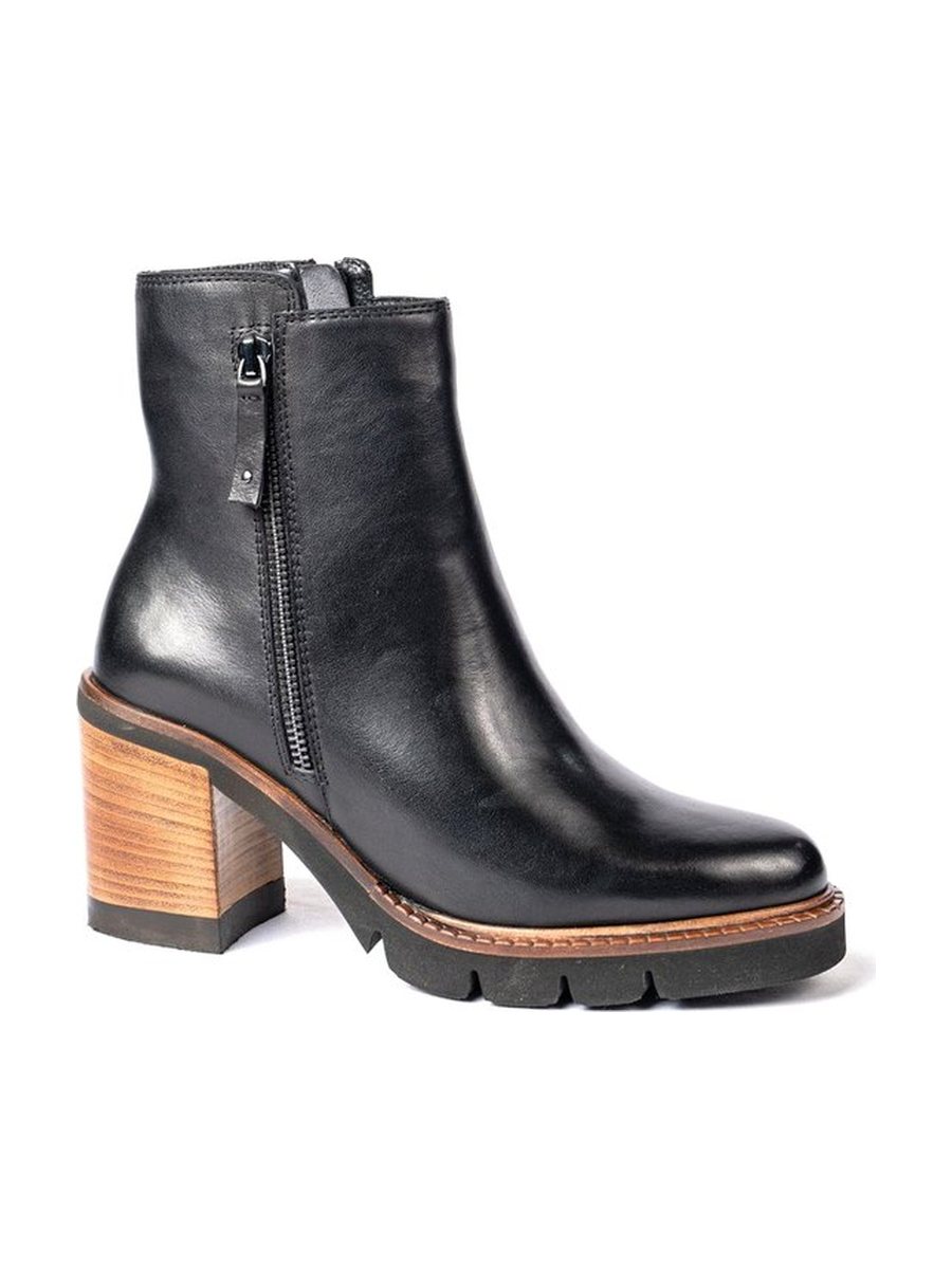 Black leather, stacked heel