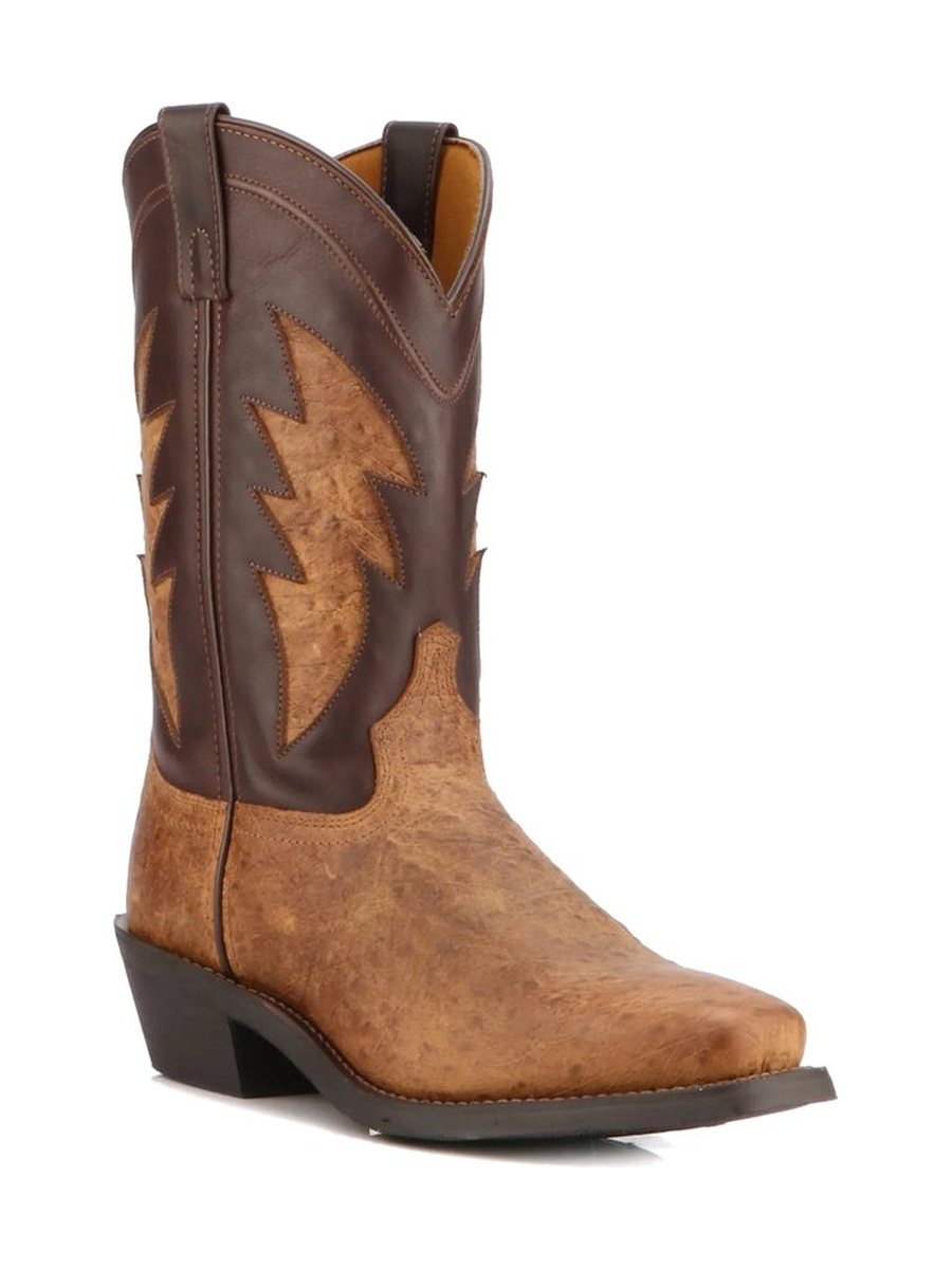 Brown cowboy boot with a lightning inlay