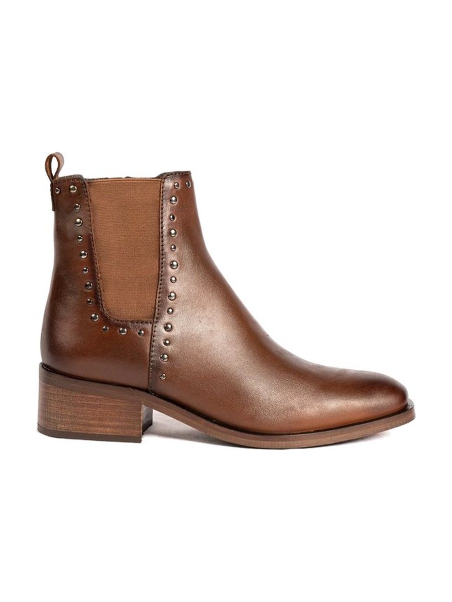 Brown leather, studded gusset