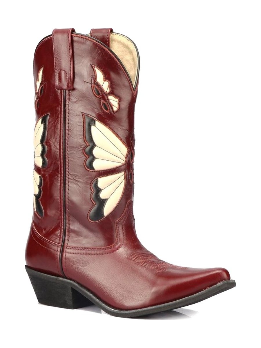 Burgundy cowboy boot with a cream inlay