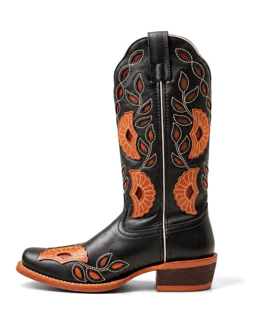 Floral inlay cowboy boot