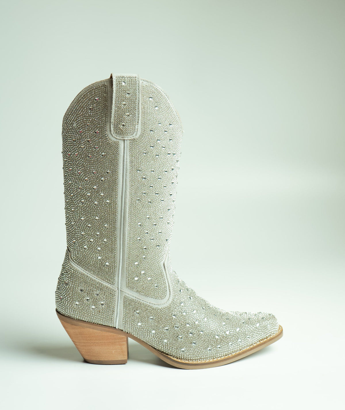 Grey suede women’s Western boot with studded detail and a bonded sole, made by AFPL