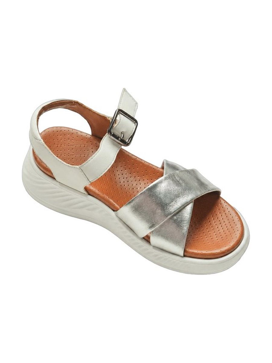 Metallic leather, crossed straps