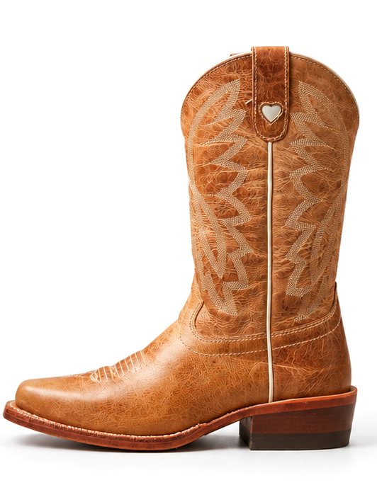Tan leather, heart detail Goodyear welted Western boot made by AFPL