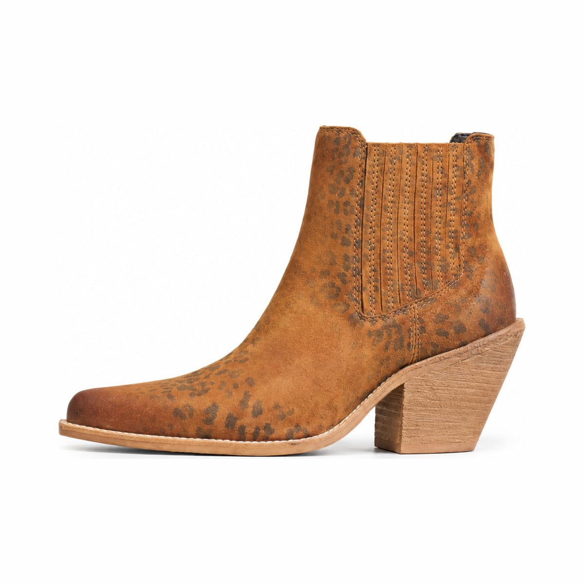 Tan suede Chelsea ankle boot with a block heel