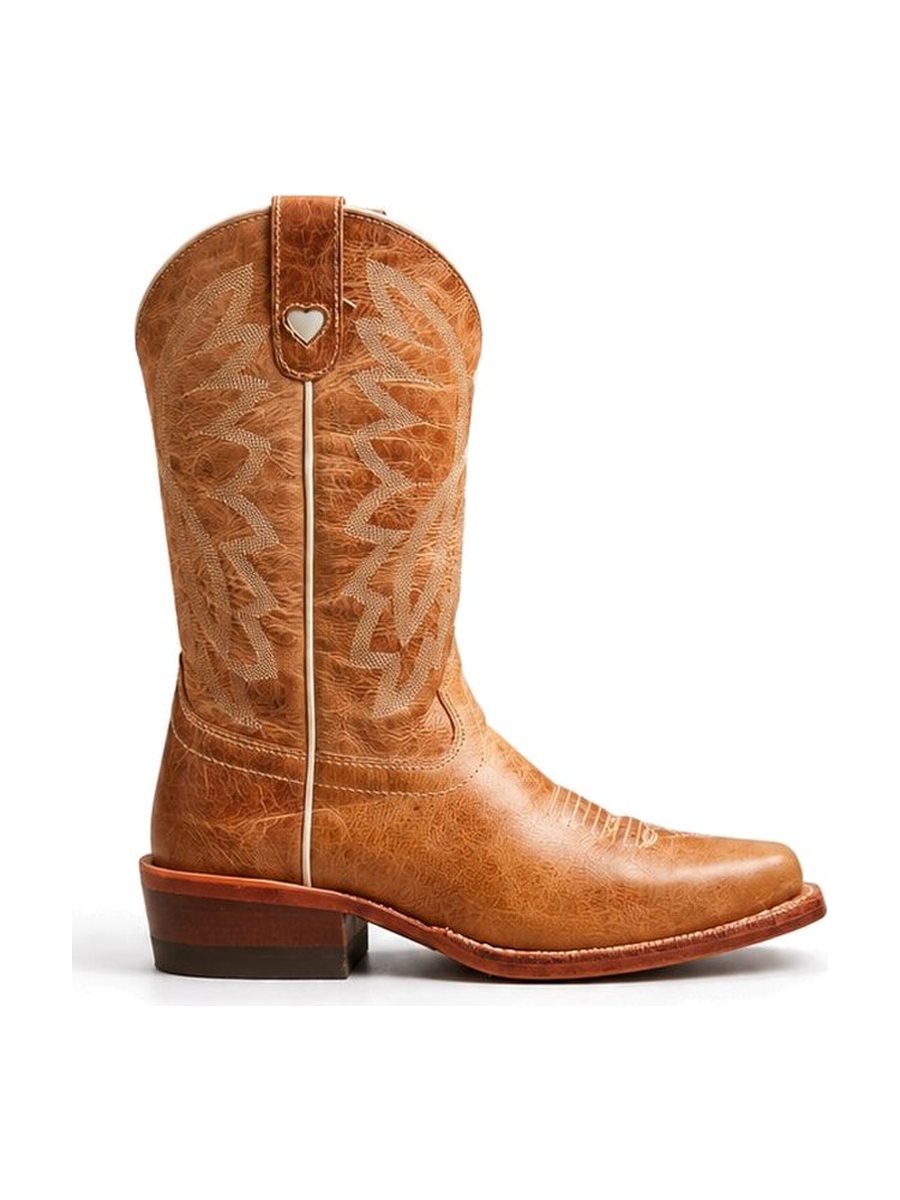 Tan youth cowboy boot with tonal shaft stitching