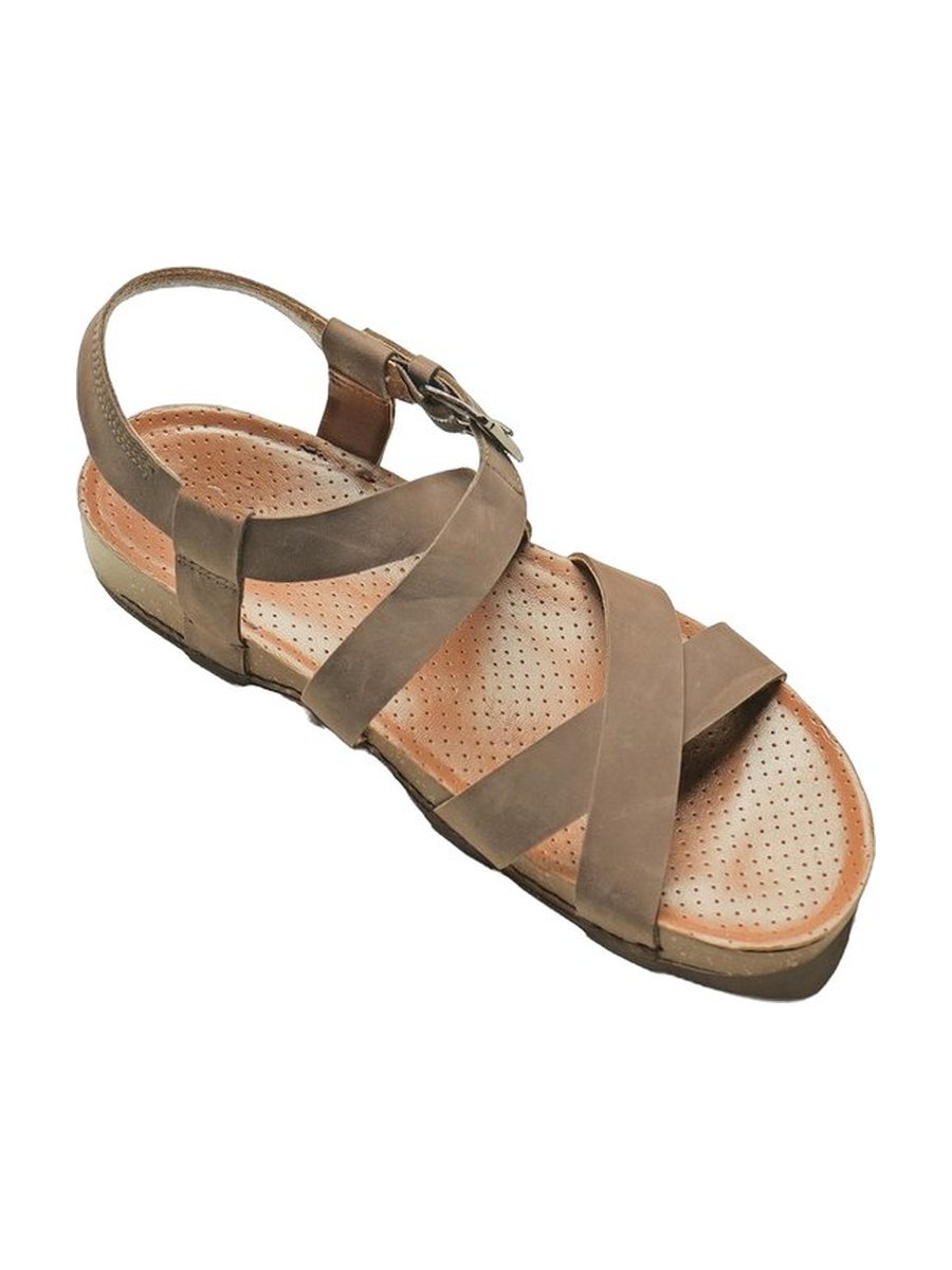 Taupe nubuck, crossed straps