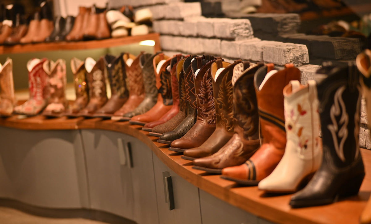 Western boot samples lined up in the AFPL sample store