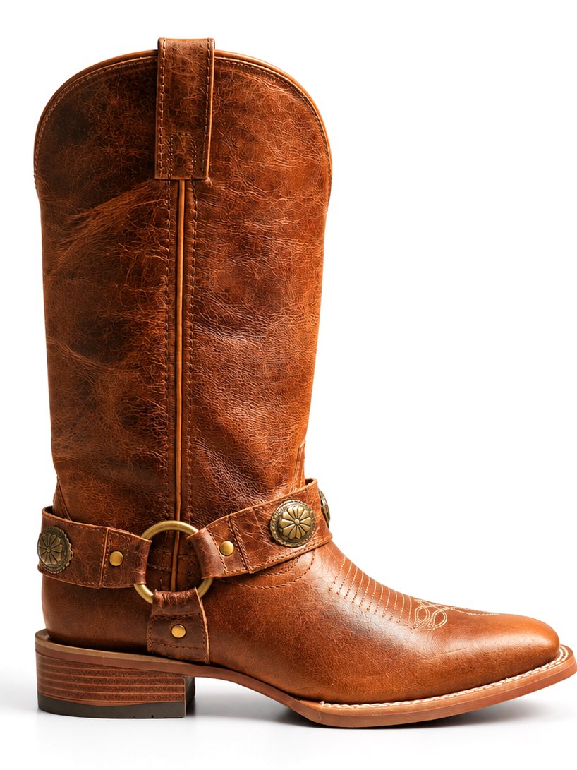 Cognac leather, harness strap Goodyear welted Western boot made by AFPL