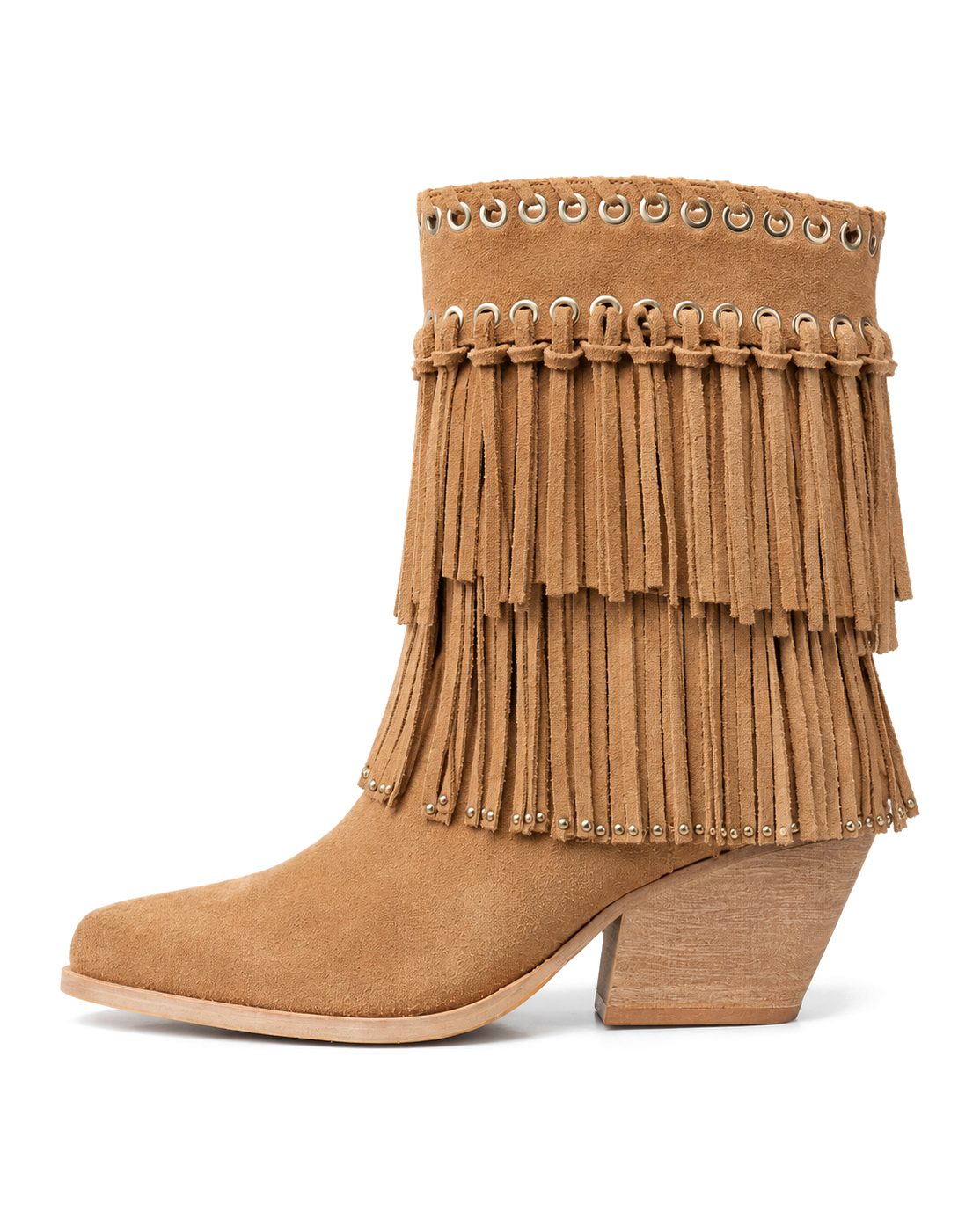 Fringed mid-calf boot