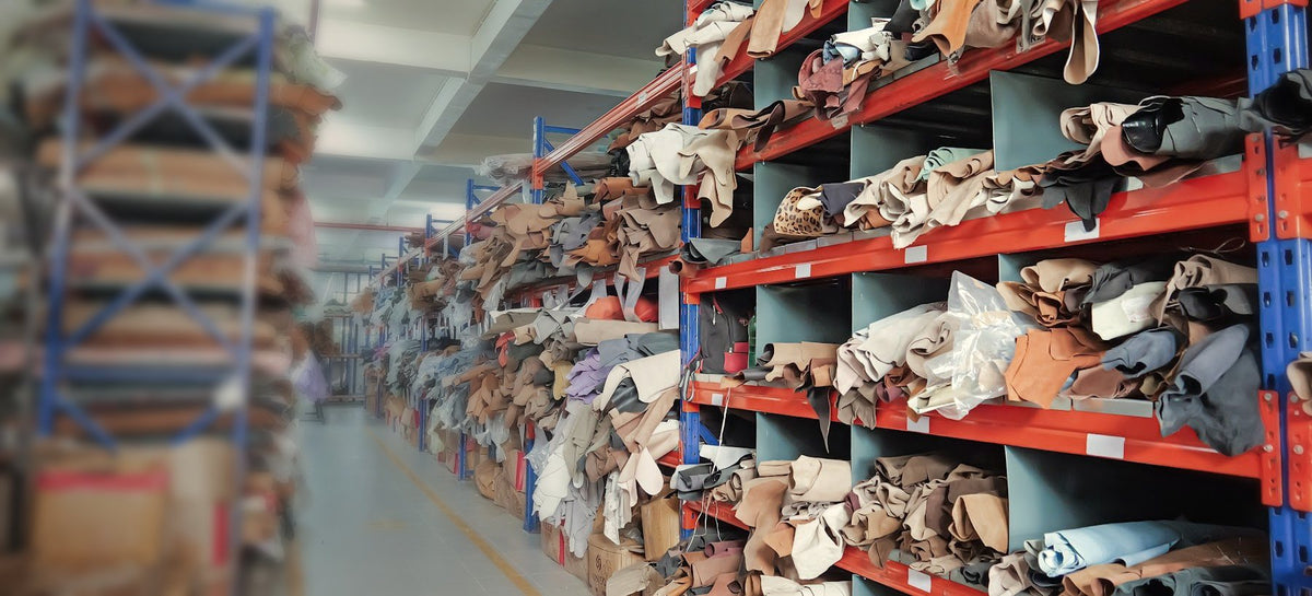 Leathers in many colours on the racks of the AFPL leather store