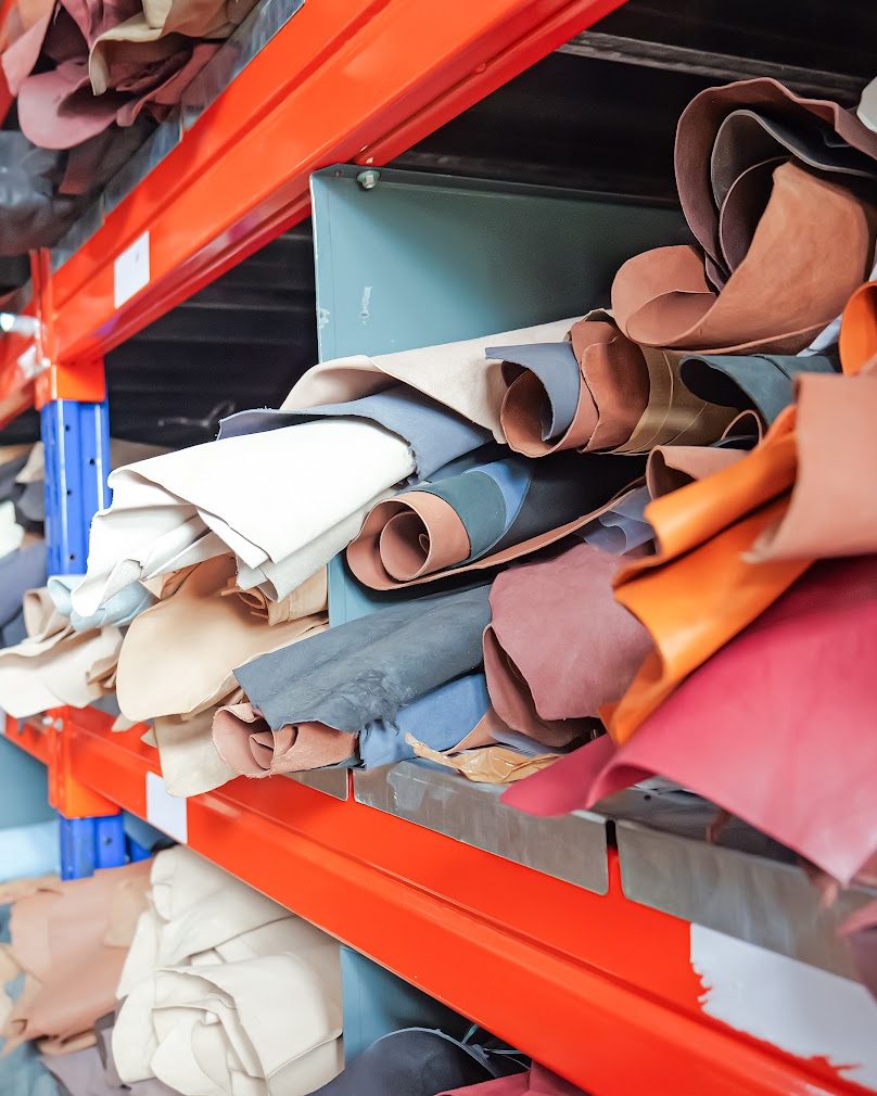 Leathers in many colours on the racks of the AFPL leather store