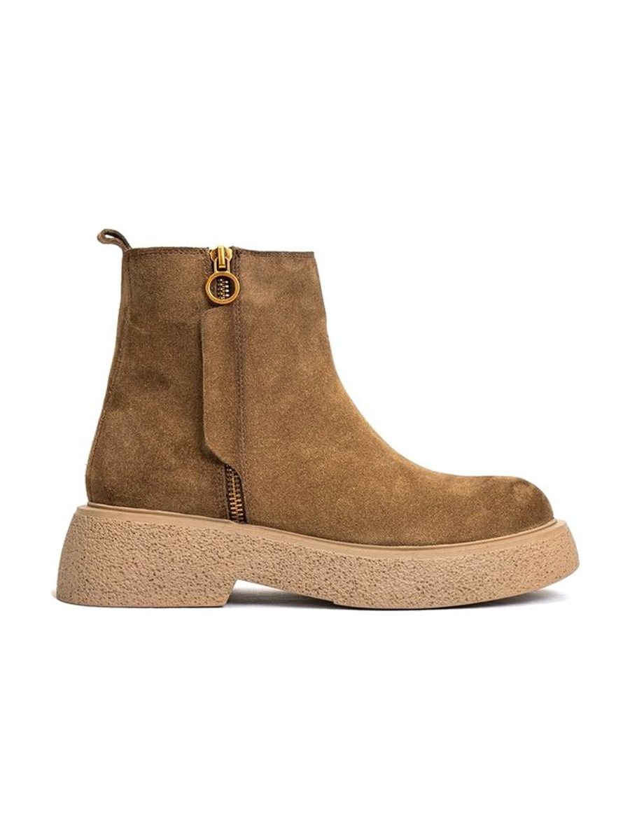 Olive suede, side zip