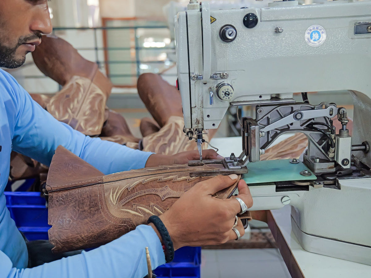 Stitching the decorated shaft of a Western boot at AFPL