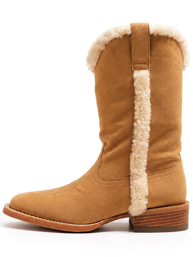 Suede, shearling trim Goodyear welted Western boot made by AFPL
