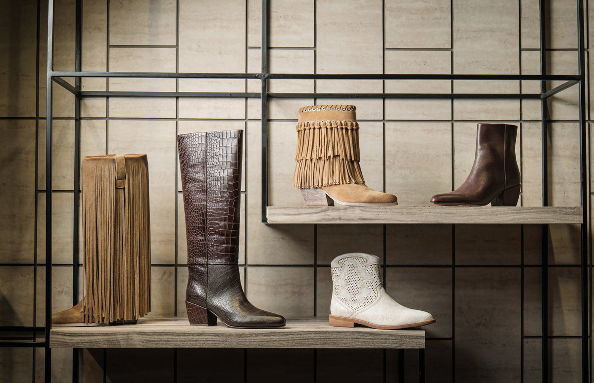 Fashion boots on display shelves