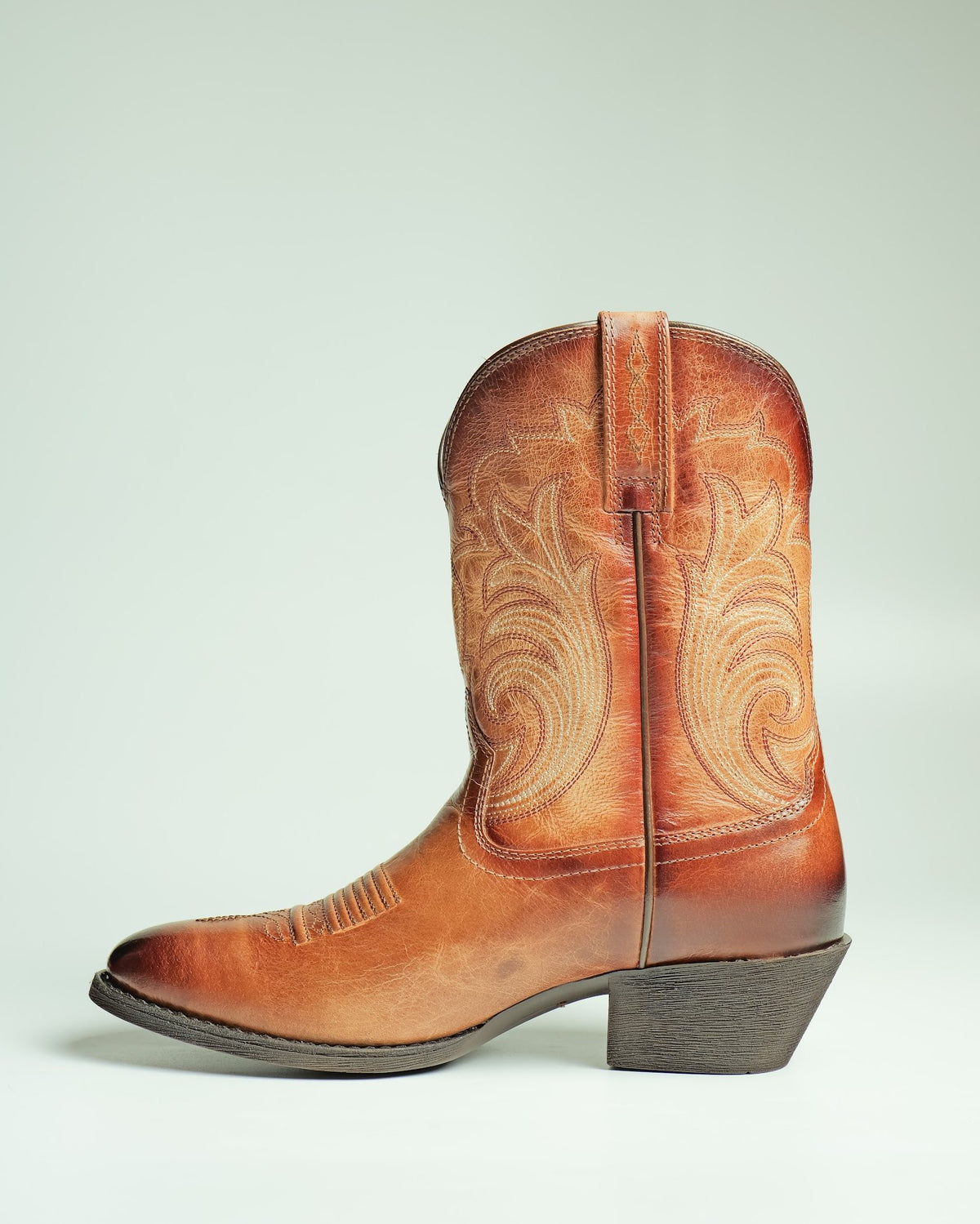 Tan leather women’s Western boot with a bonded sole, made by AFPL