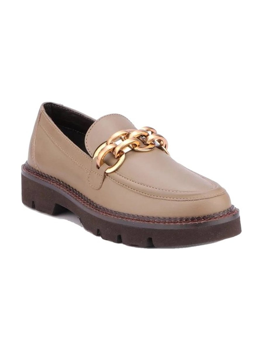 Taupe leather, gold chain
