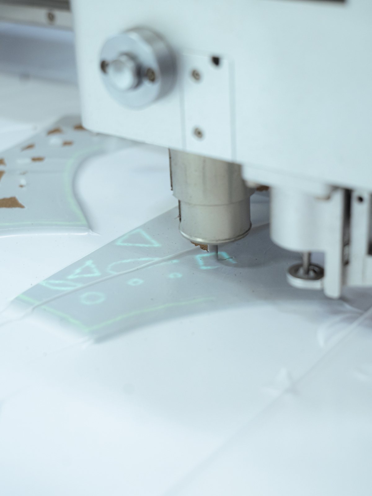 Upper components cut and marked on a digital cutting bed