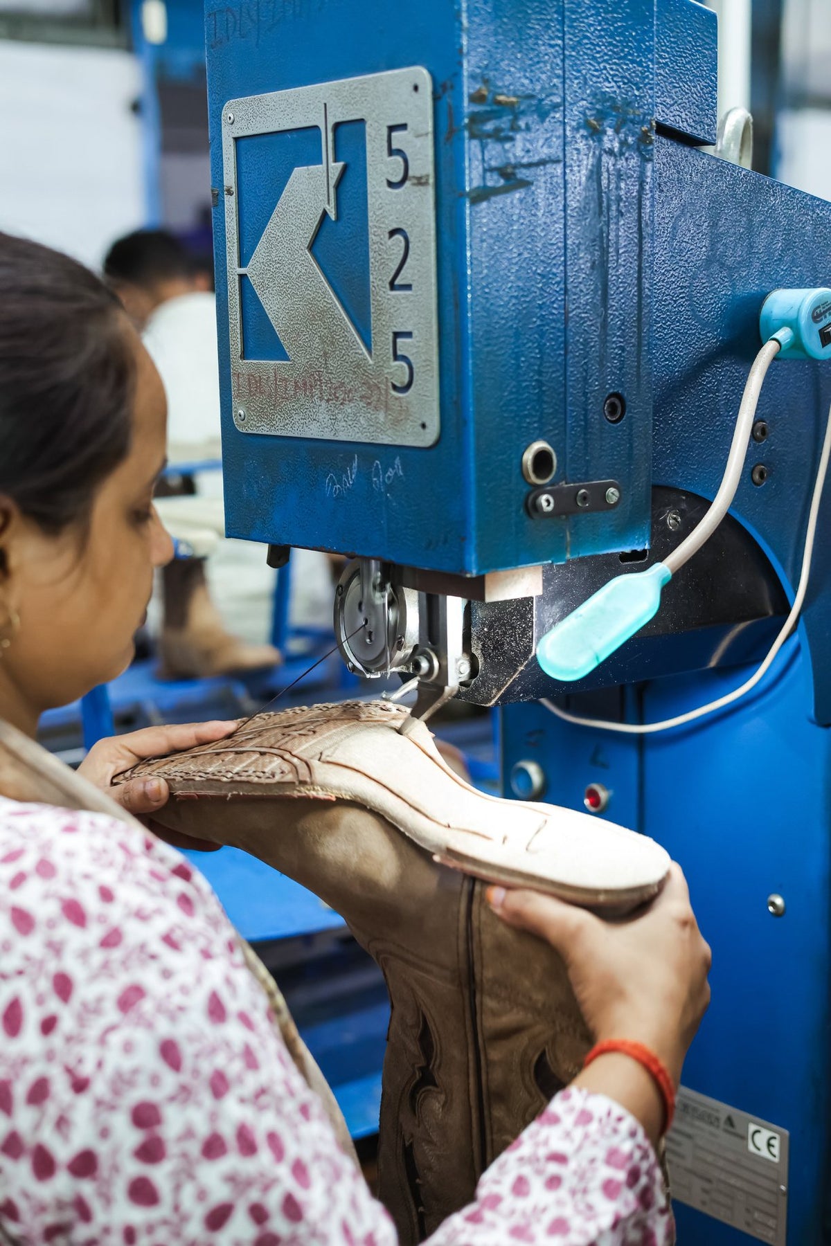 A Western boot stitched on a Blake stitch machine at AFPL