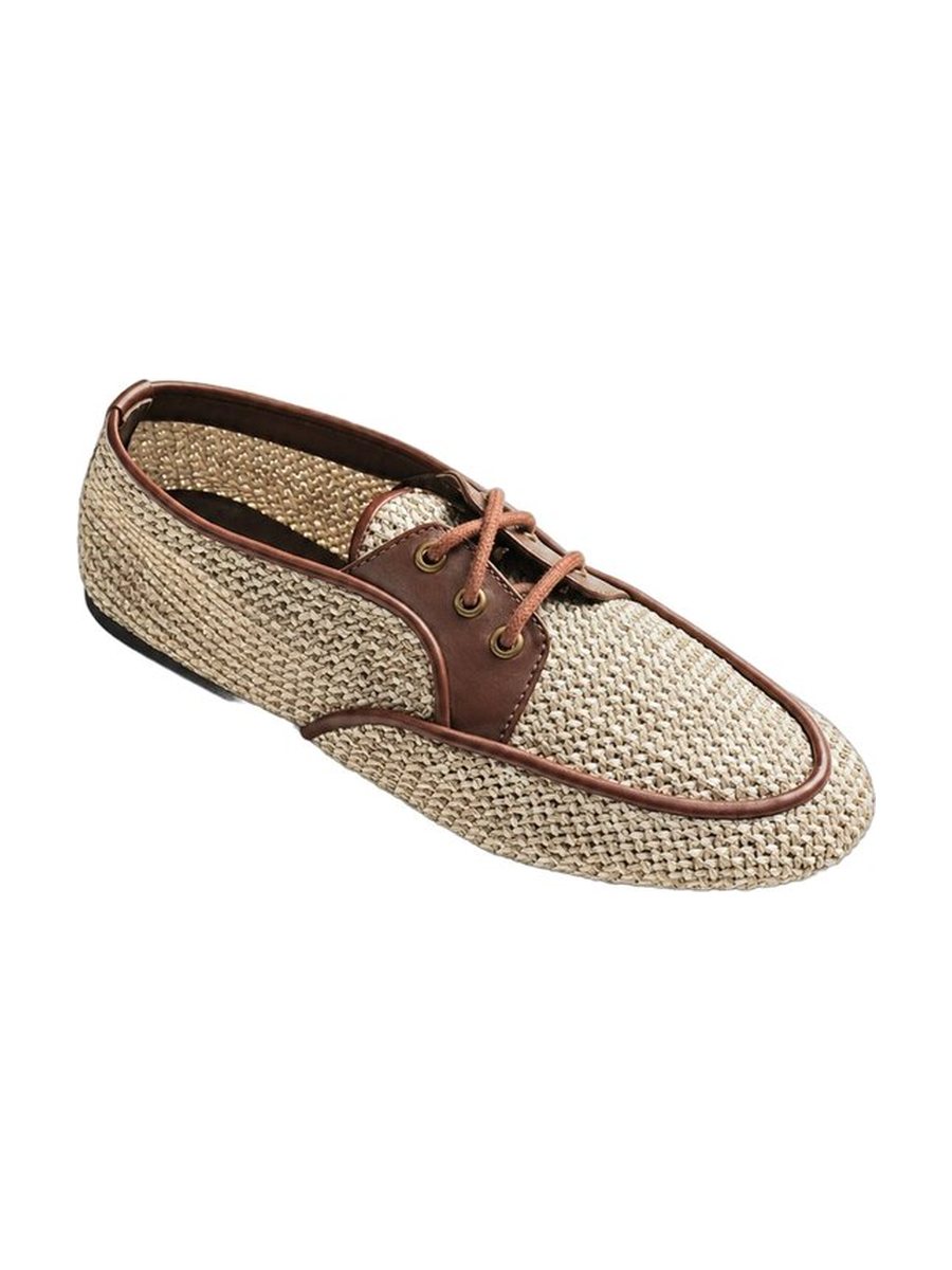 Woven raffia, leather trim