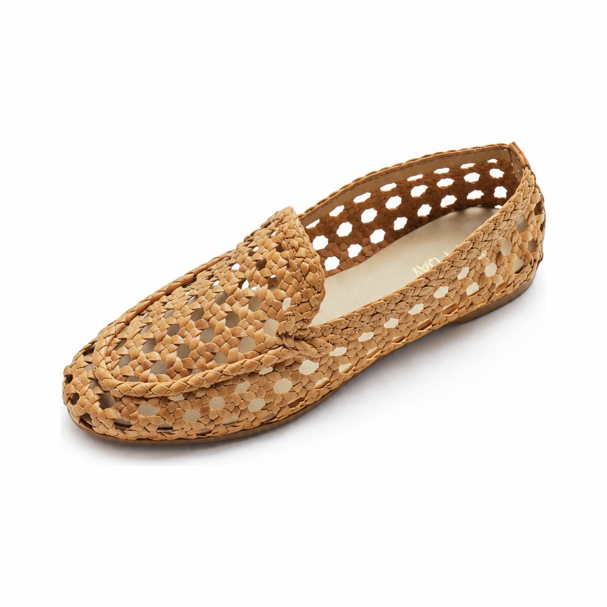 Woven tan leather slip-on